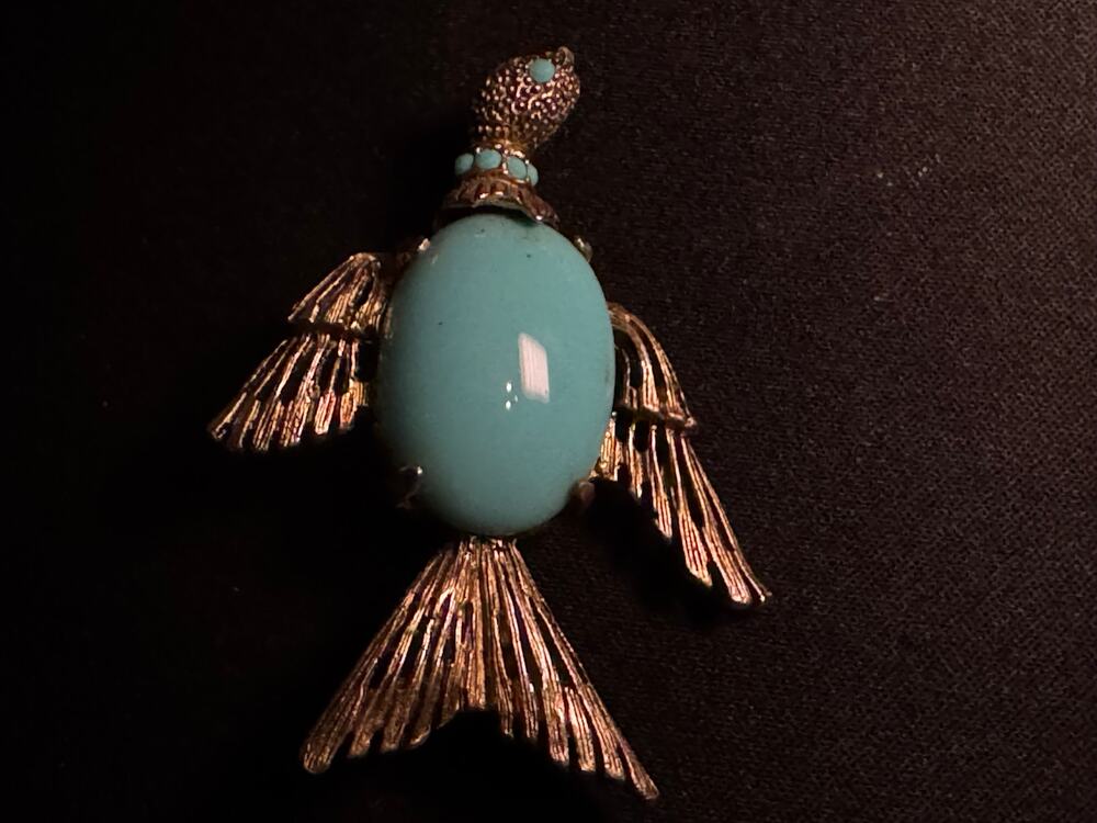 Vintage Jelly Belly Gold Tone Bird Brooch Lucite Collar & Eye